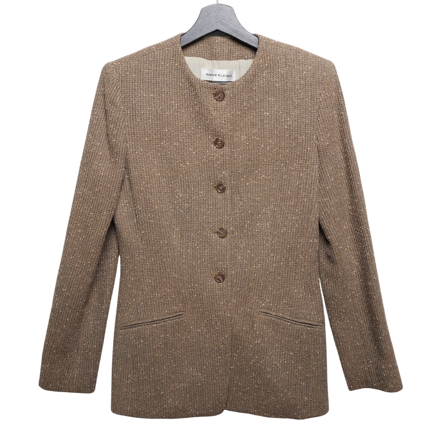 Vintage Anne Klein II Wool Blazer Brown Textured Minimalist Jacket US4