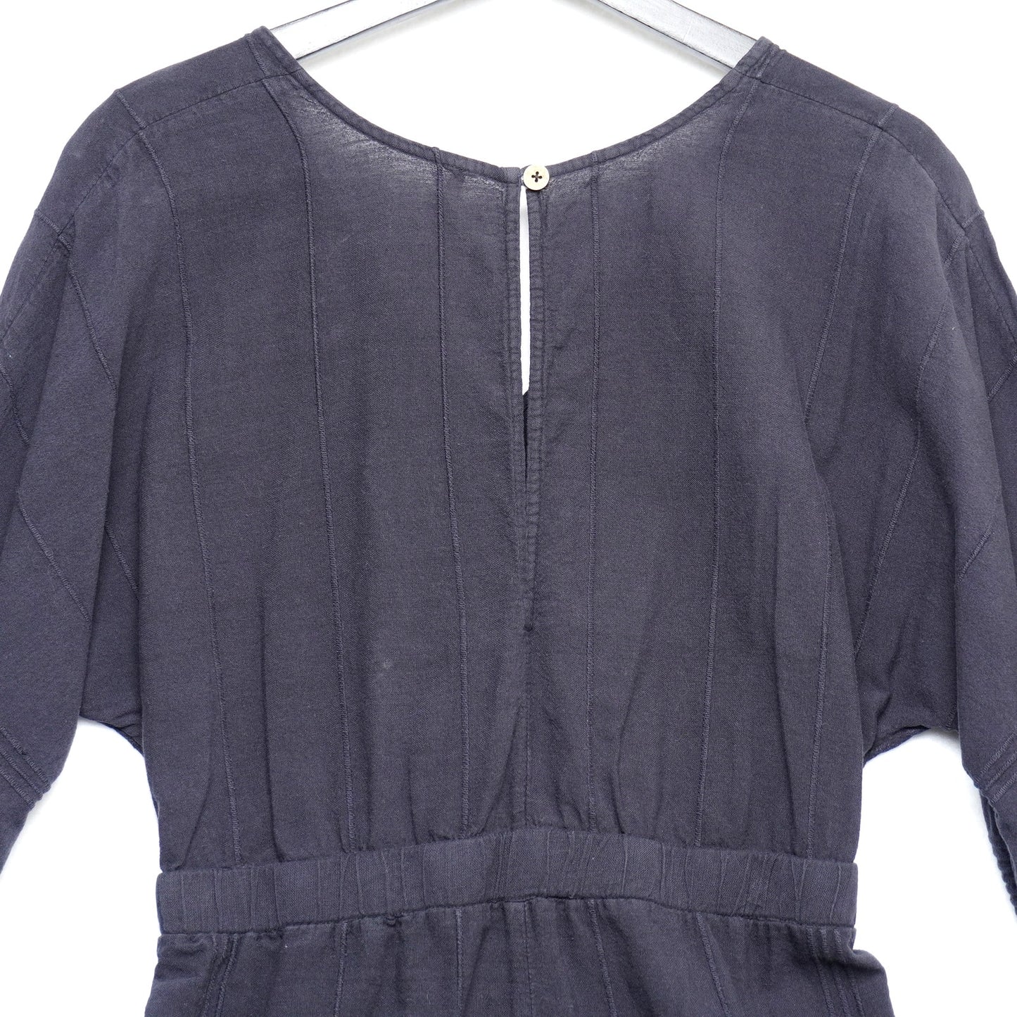 Free People Black Cotton Romper – Size S – Boho Knot Front Jumpsuit with Balloon Sleeves