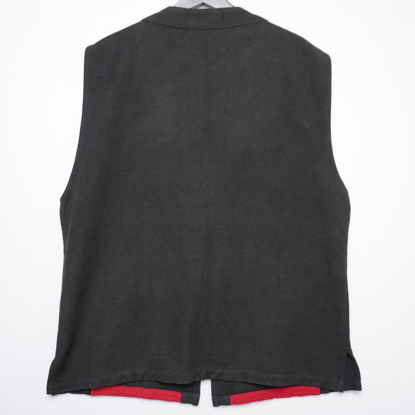 Ganesh Himal Handmade Nepal Cotton Vest XL Black-Red Fish “Om” Print Boho