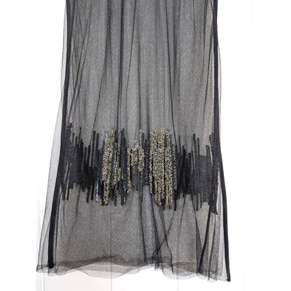 Maiyet Black Sheer Beaded Embellished Overlay Evening Dress - Size 36 (US 4)