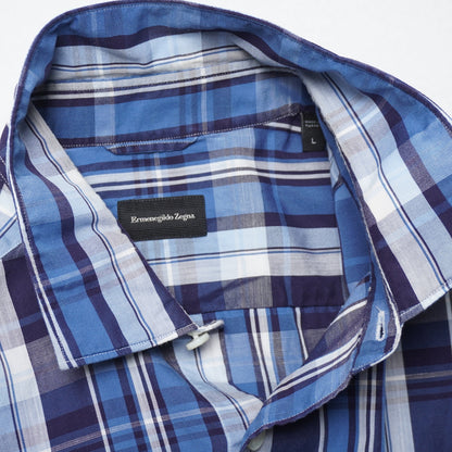 Ermenegildo Zegna Blue Plaid Cotton/Linen Blend Shirt L