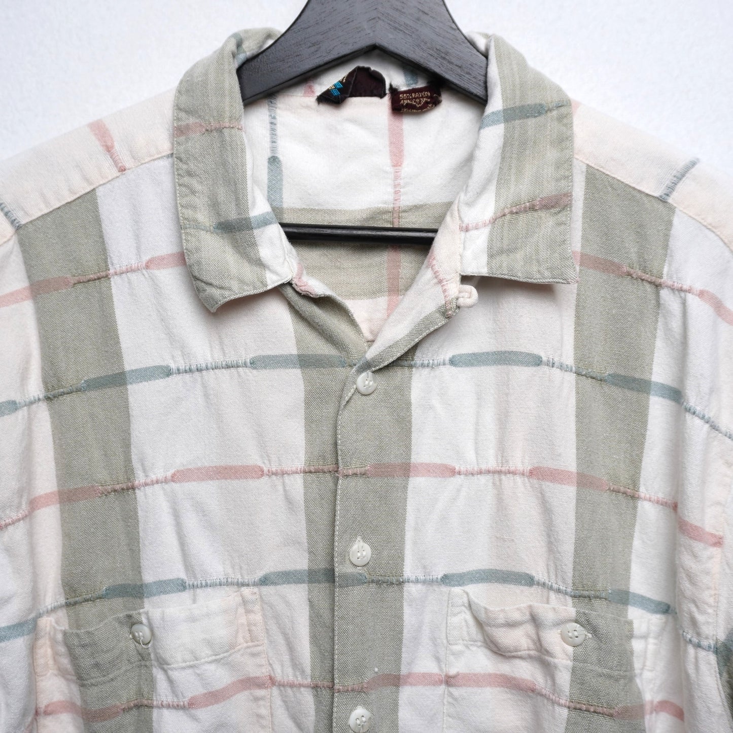 Vintage Bachrach Pink and Blue Striped Loop Collar Shirt Size L