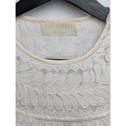 Ulla Johnson Bianca Hand Embroidered Cream Balloon Sleeve Dress 0