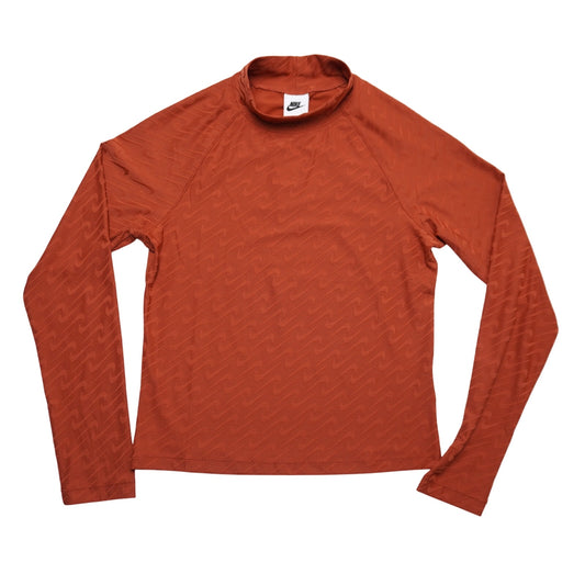 Nike Dri-FIT Orange Mock Neck Long Sleeve Top Women's Small – Wave Pattern – NWT