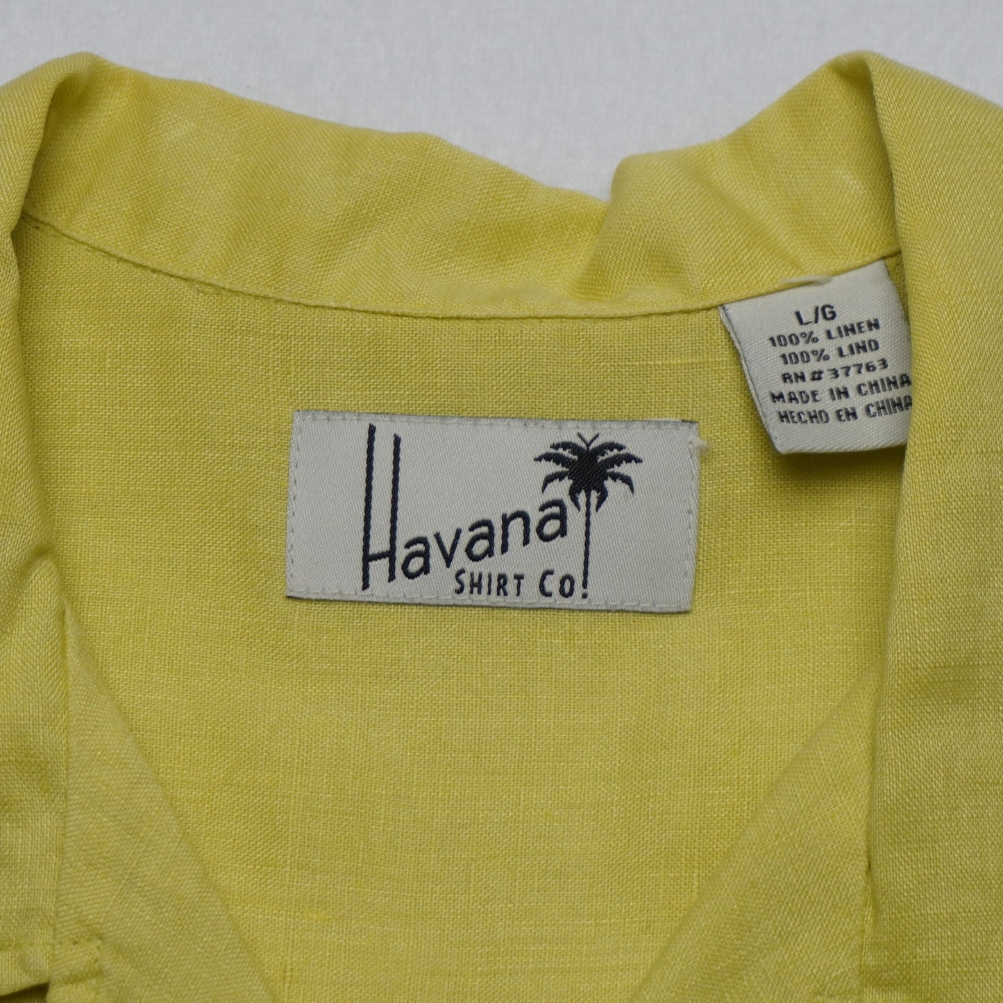 Havana Shirt Co Chartreuse 100% Linen Loop Shirt L