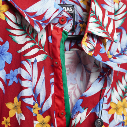 Barabas Red Floral Shirt M Linen Cotton Hawaiian Tropical NWT