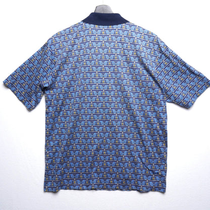 Vintage Lanvin Classique Blue Graphic Pattern Print Polo Shirt Size XL
