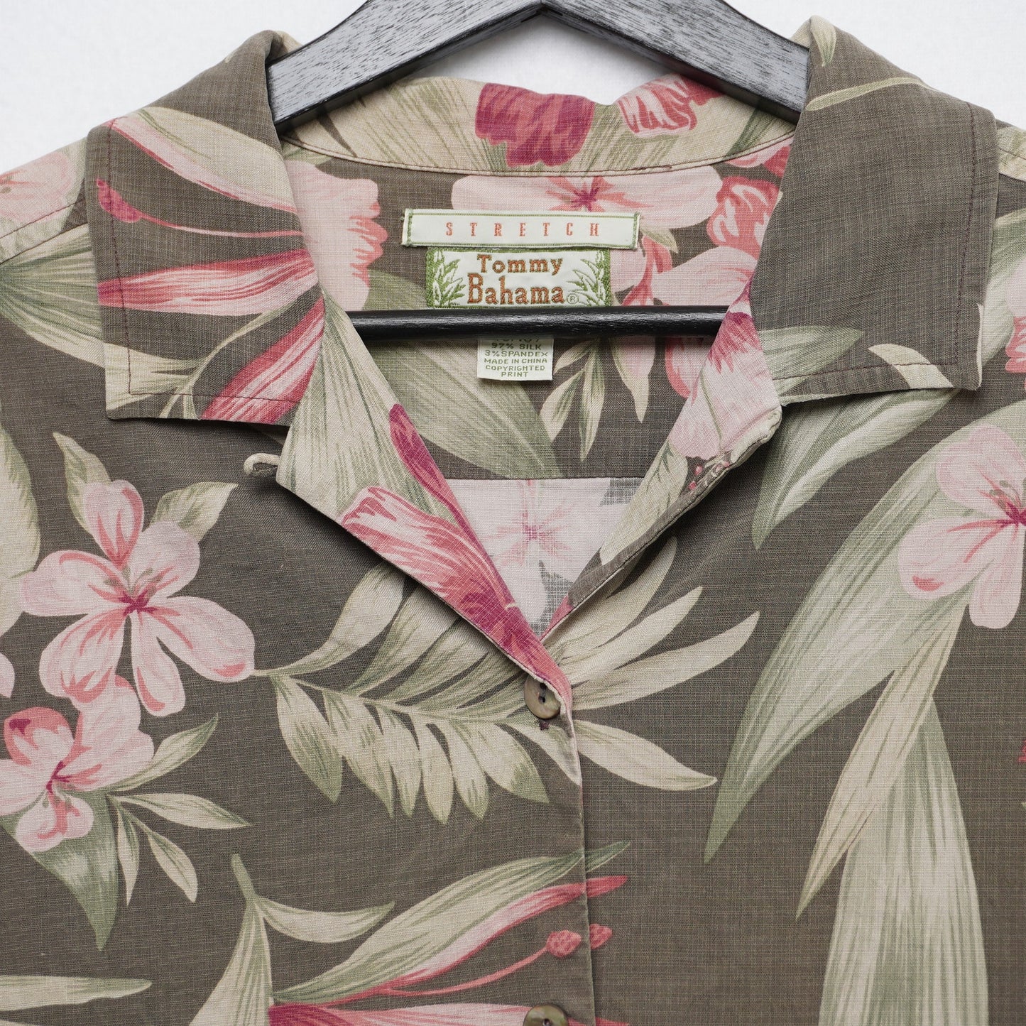Vintage Tommy Bahama Silk Blend Hawaiin Pink Flower Shirt M