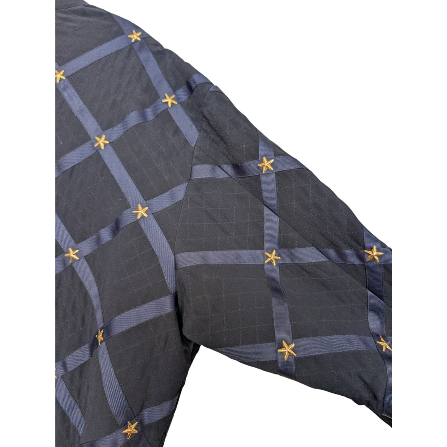 Vintage Peter Nygard Navy Silk Bomber with Ribbon and Gold Accents