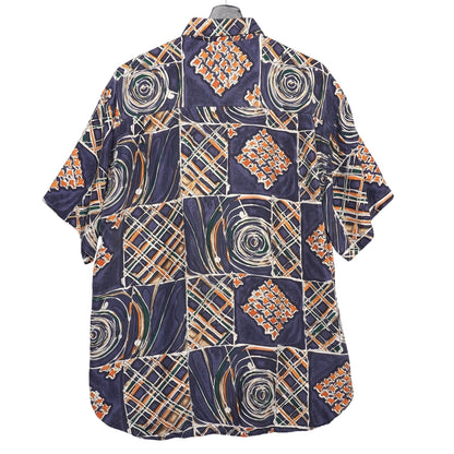 Lord & Taylor Kensington Collection Silk Shirt M Abstract Short Sleeve 100% Silk