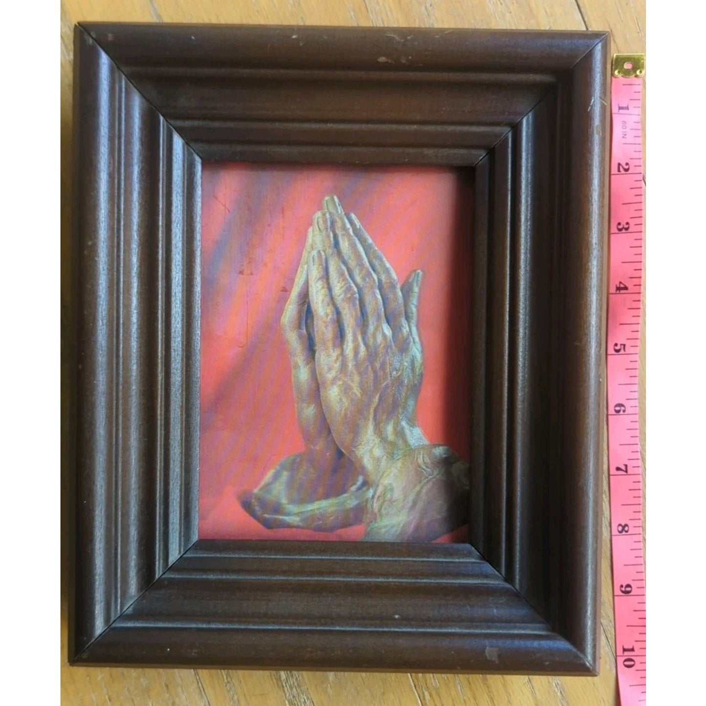 Vintage Religious Praying Hands Holographic 3D Style Print Framed ~8½" x 10¾"