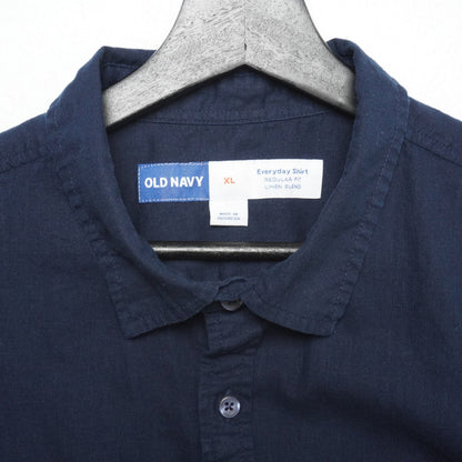 Old Navy Linen Blend Shirt Mens XL Navy Short Sleeve Button Up Casual Summer