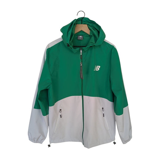 New Balance Men's Green and White Zip Up Windbreaker w/ Hood Size M NWT