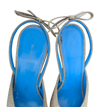 Balenciaga Glitter Knife Heels Slingback Bow 37