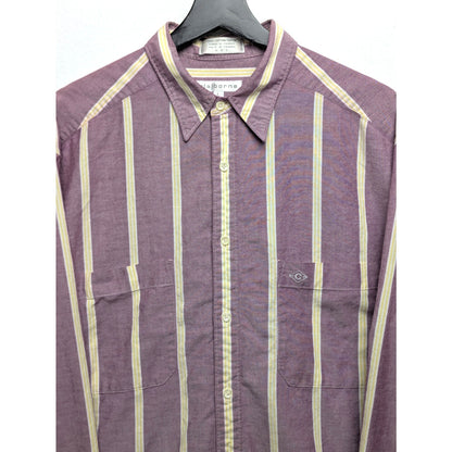 Vintage Men's Claiborne Purple & Yellow Striped Shirt 100% Cotton
