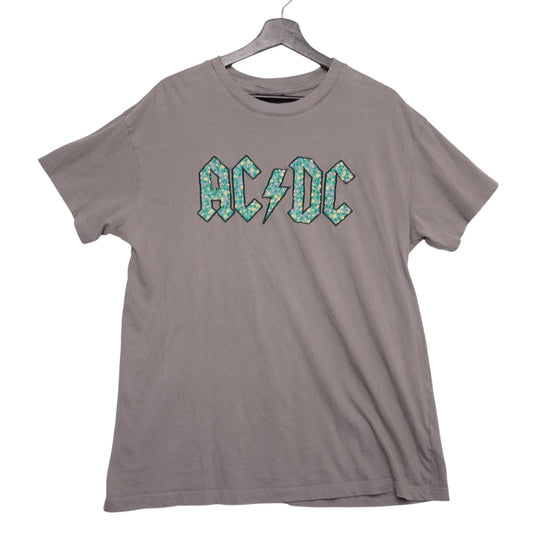AC/DC Graphic T-Shirt M Cotton On Relaxed Fit Floral Logo Rock Band Tee Gray