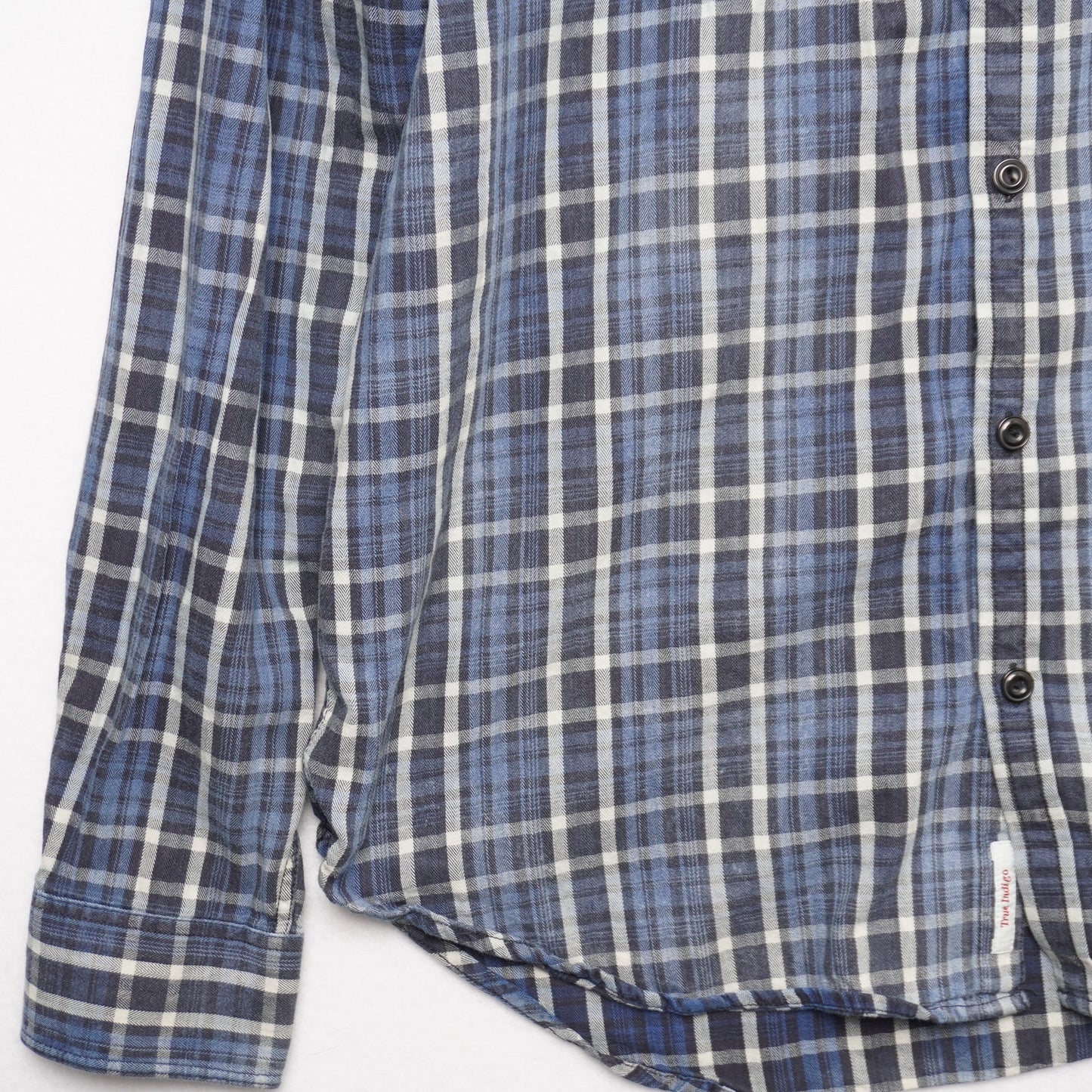 Lucky Brand True Indigo Plaid Shirt Blue White Western Classic Fit Men's Large