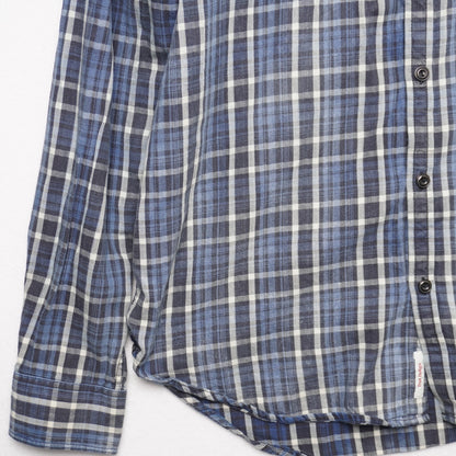 Lucky Brand True Indigo Plaid Shirt Blue White Western Classic Fit Men's Large