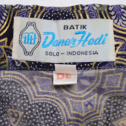 Vintage Danar Hadi Batik Blue & Gold Patterned Shirt Size Large