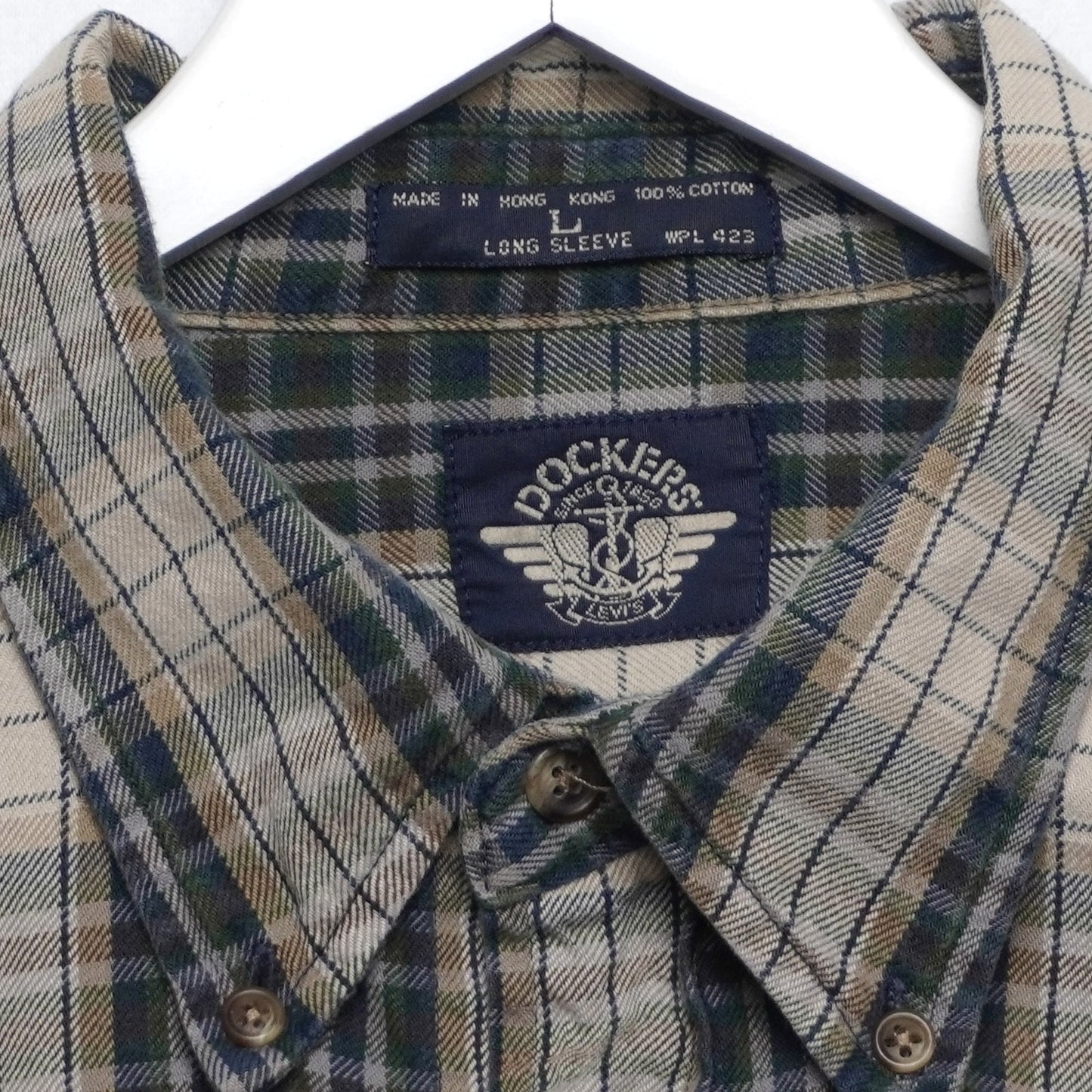 Vintage Dockers Green/Cream Flannel Shirt 100% Cotton Size L