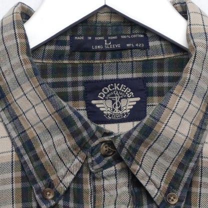 Vintage Dockers Green/Cream Flannel Shirt 100% Cotton Size L