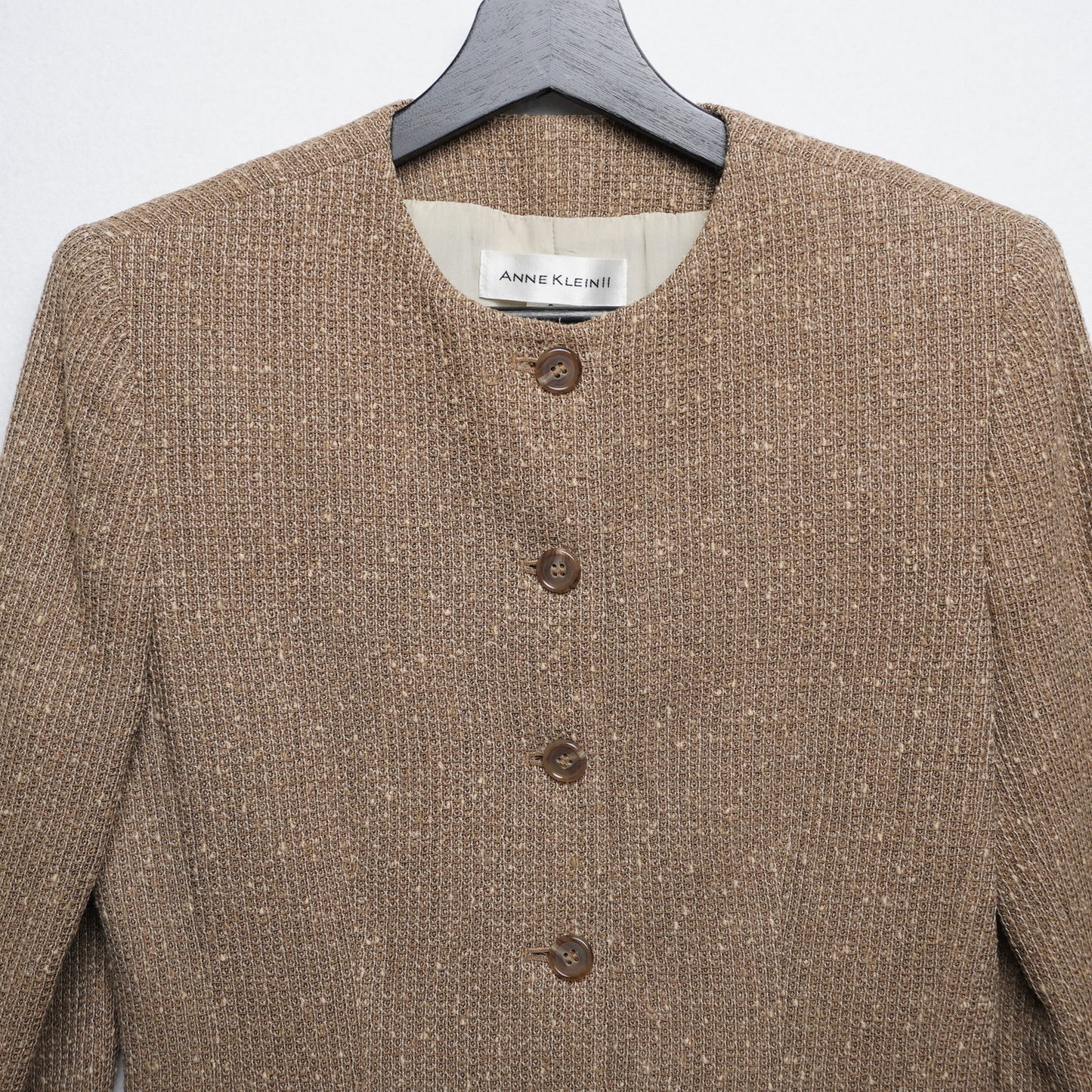 Vintage Anne Klein II Wool Blazer Brown Textured Minimalist Jacket US4