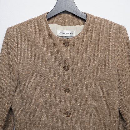 Vintage Anne Klein II Wool Blazer Brown Textured Minimalist Jacket US4