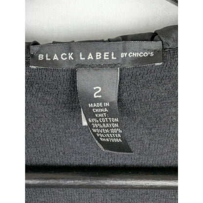 Chico's Black Label Ruffle Trim Long Duster Cardigan Jacket Size 2 Black