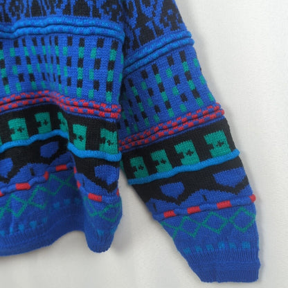 Concrete Mix Sweater Mens Size L Vintage Crew Neck Knit Pullover Blue Green Red
