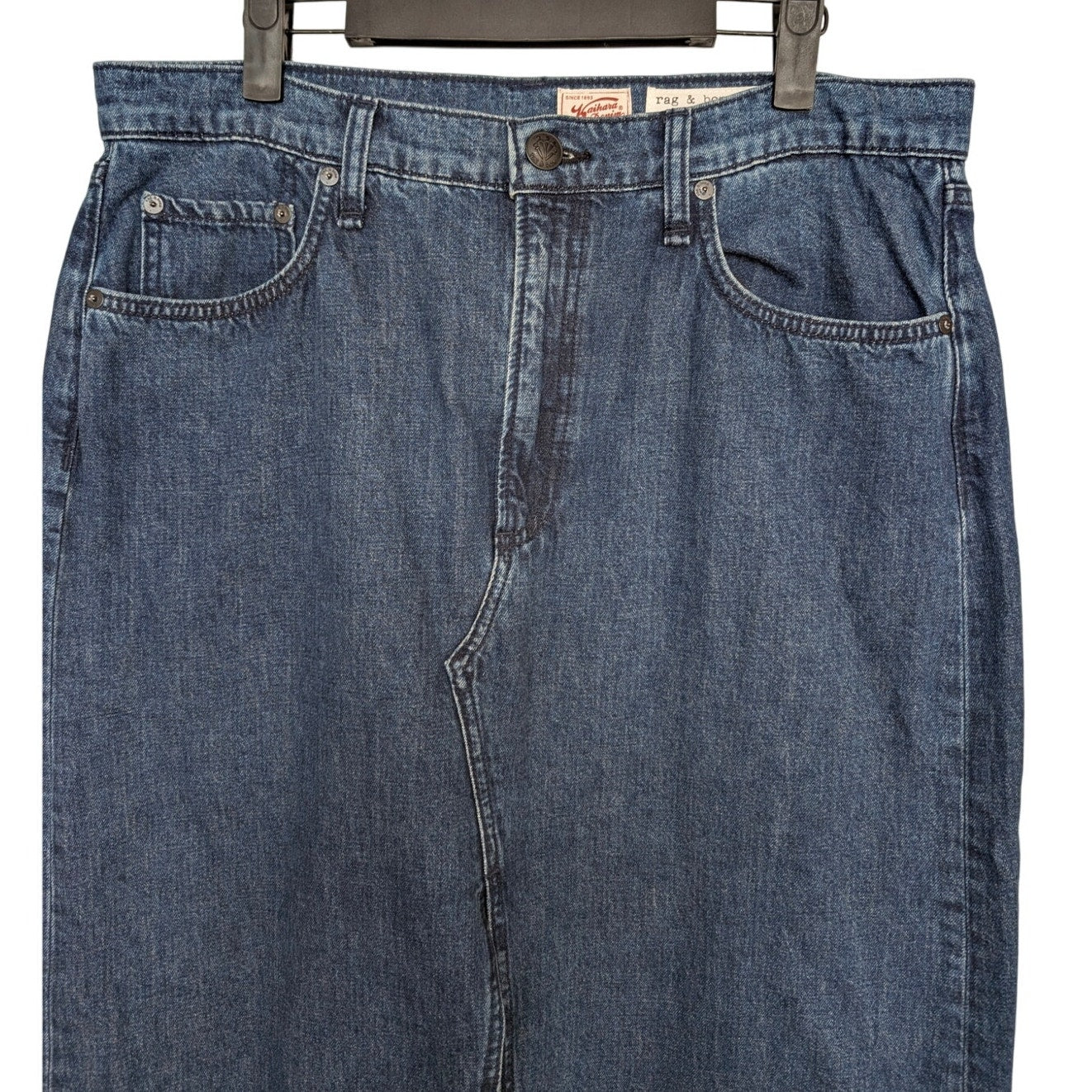 Rag and Bone Kaihara Japanese Denim Maxi Skirt Split Front 29