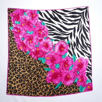 Vintage Oscar de la Renta Hibiscus and Animal Print Silk Scarf