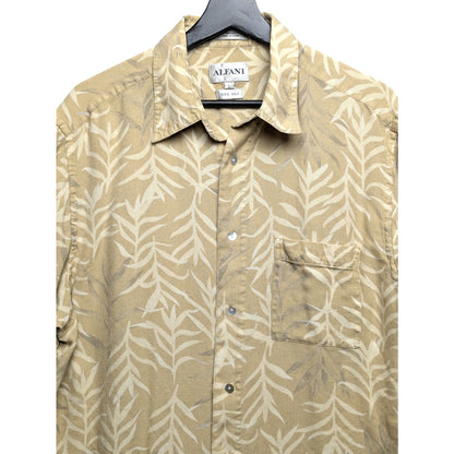 Alfani Tan 100% Silk Shirt Men's L -  Abstract Floral Print Size L Camp Collar