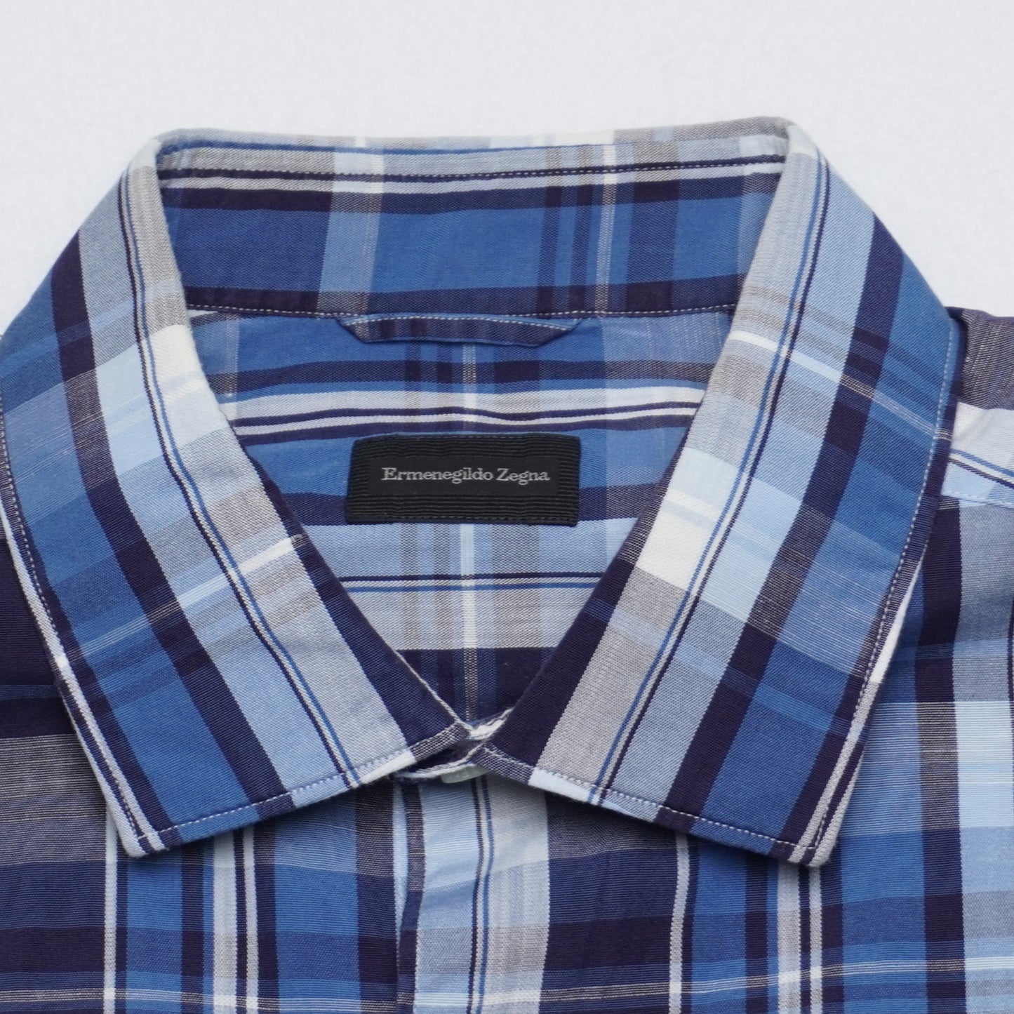 Ermenegildo Zegna Blue Plaid Cotton/Linen Blend Shirt L
