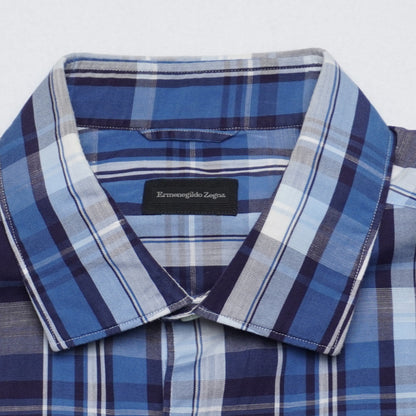 Ermenegildo Zegna Blue Plaid Cotton/Linen Blend Shirt L