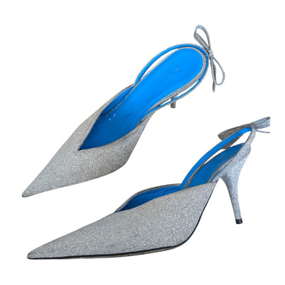 Balenciaga Glitter Knife Heels Slingback Bow 37