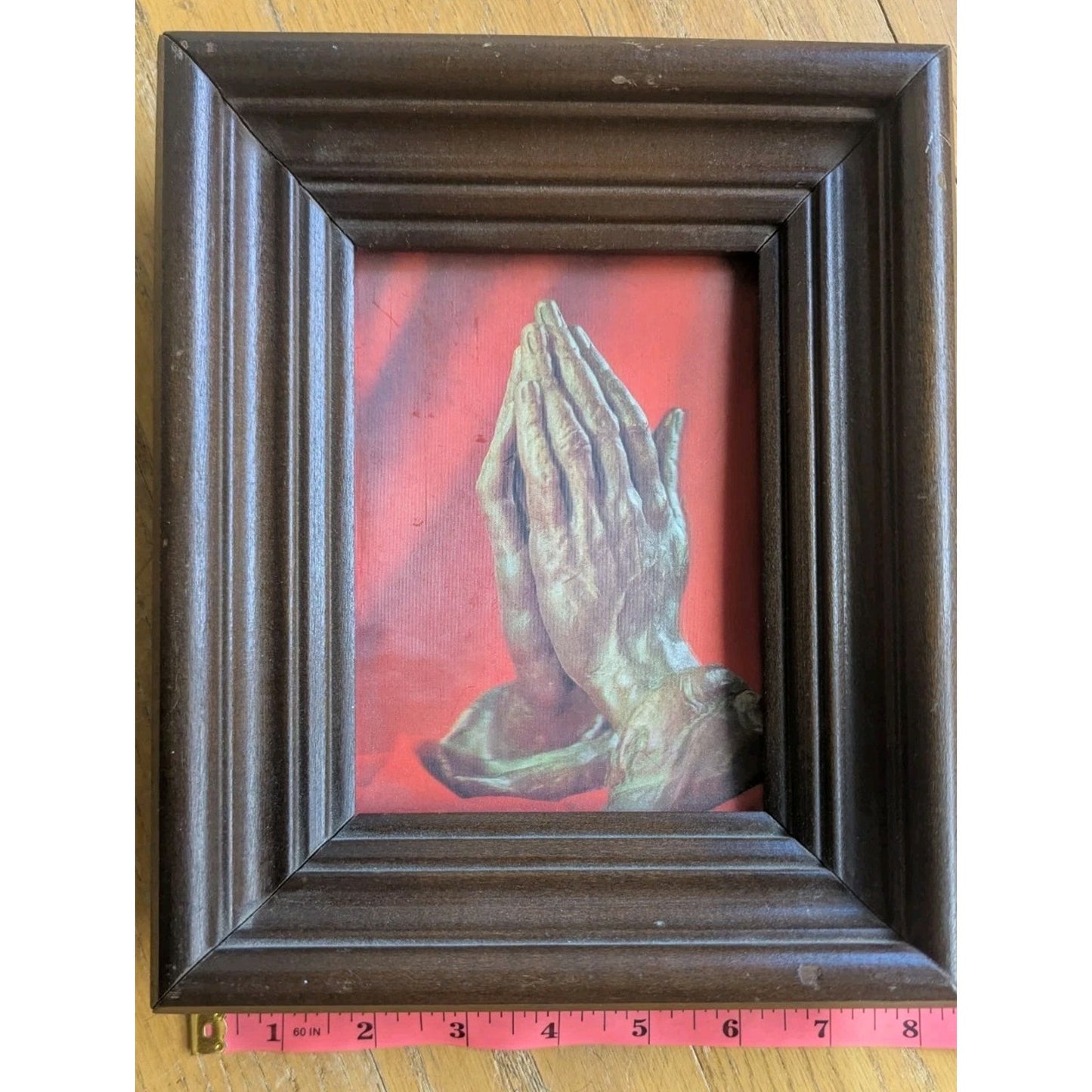 Vintage Religious Praying Hands Holographic 3D Style Print Framed ~8½" x 10¾"