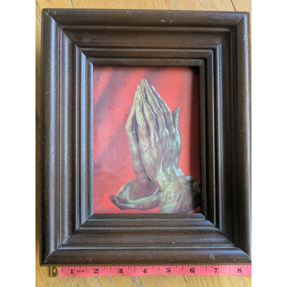 Vintage Religious Praying Hands Holographic 3D Style Print Framed ~8½" x 10¾"