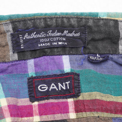 GANT Authentic Indian Madras Plaid Shirt Short Sleeve Button Down Men's Large