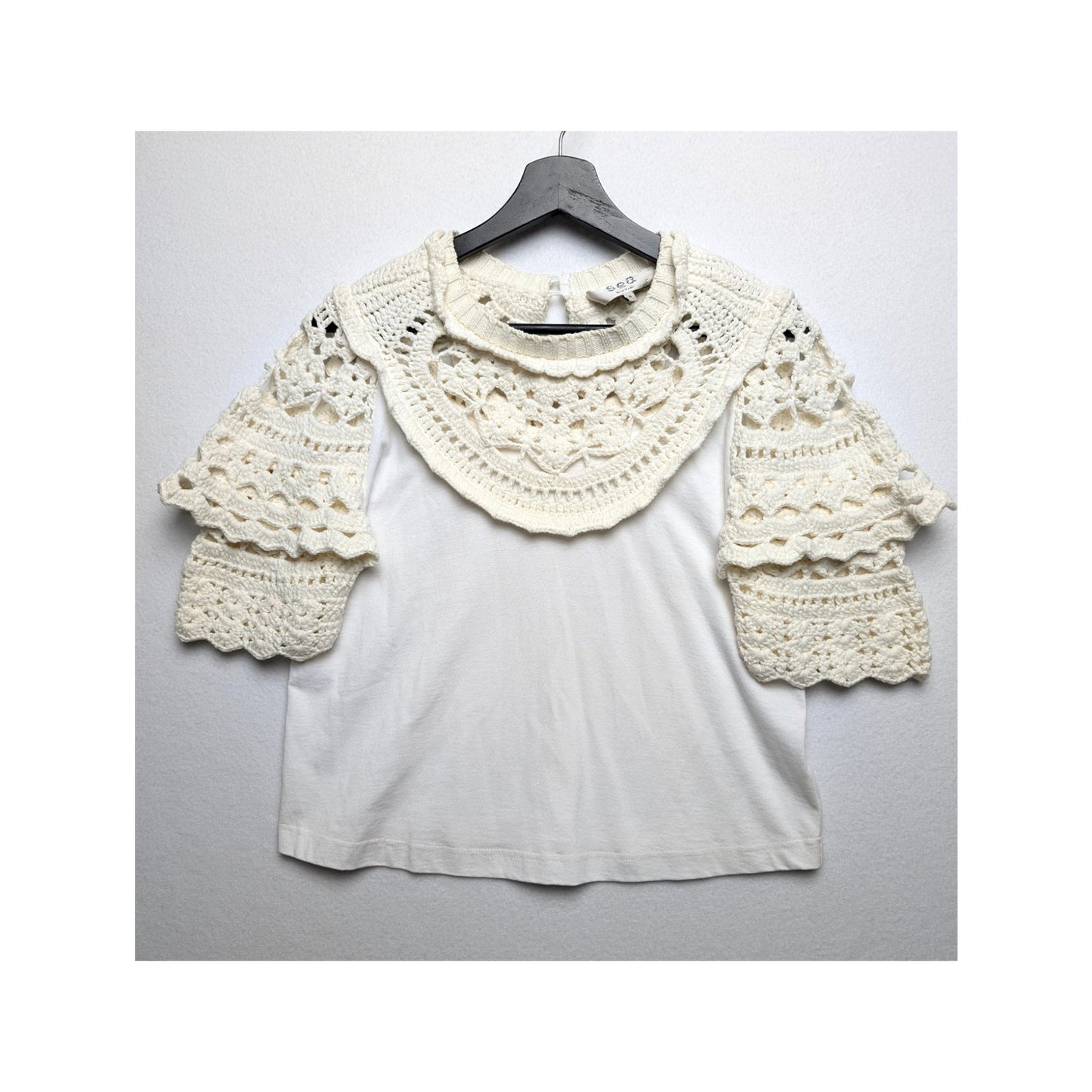 Sea New York White Crew Neck Trim Detail Top S