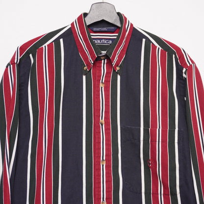 Vintage Nautica Striped Shirt Vertical Stripe 90s Button Down M
