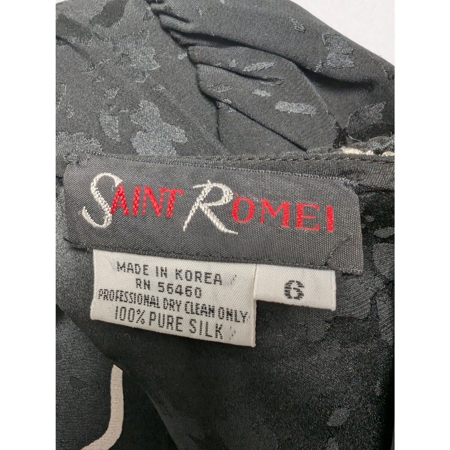 Vintage Saint Romei Black Hibiscus Print 100% Silk Dress 6