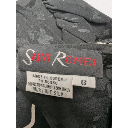 Vintage Saint Romei Black Hibiscus Print 100% Silk Dress 6