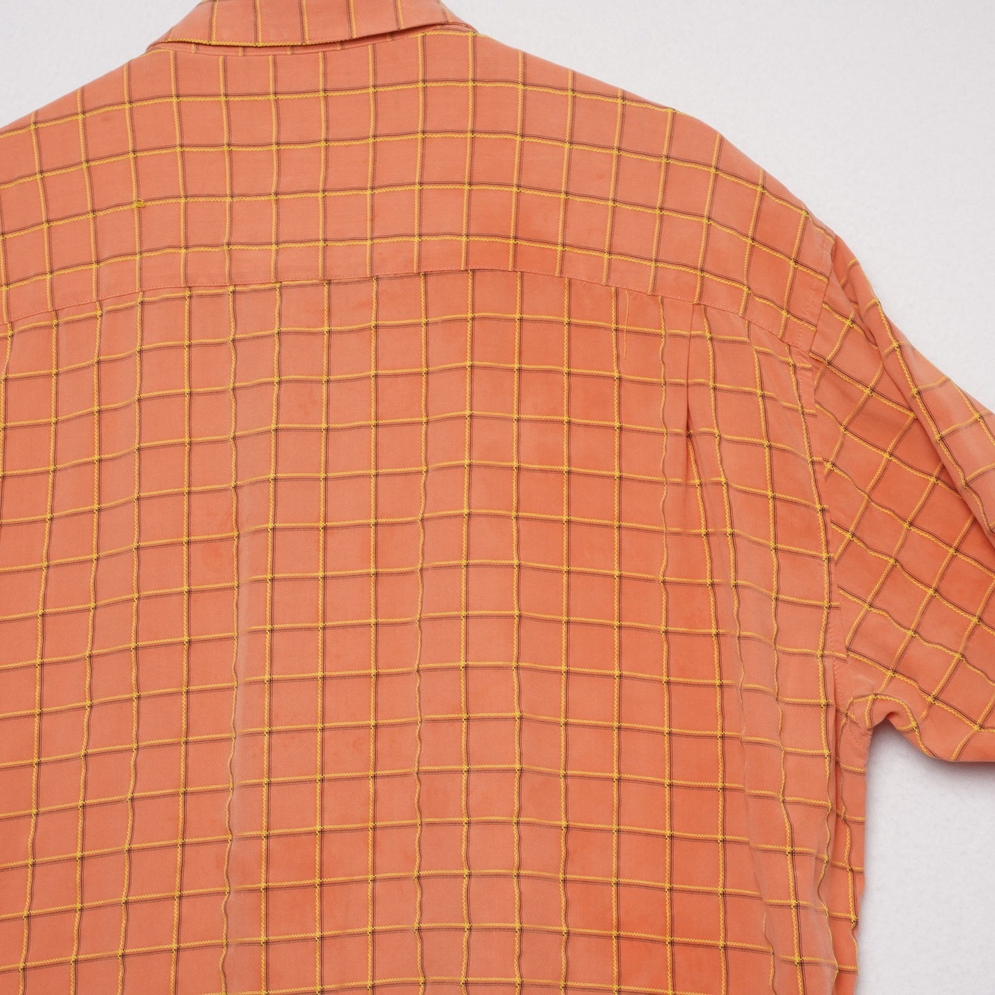 Bugatchi Uomo Shirt XL Orange Grid Check Short Sleeve Modal Rayon Made in Korea