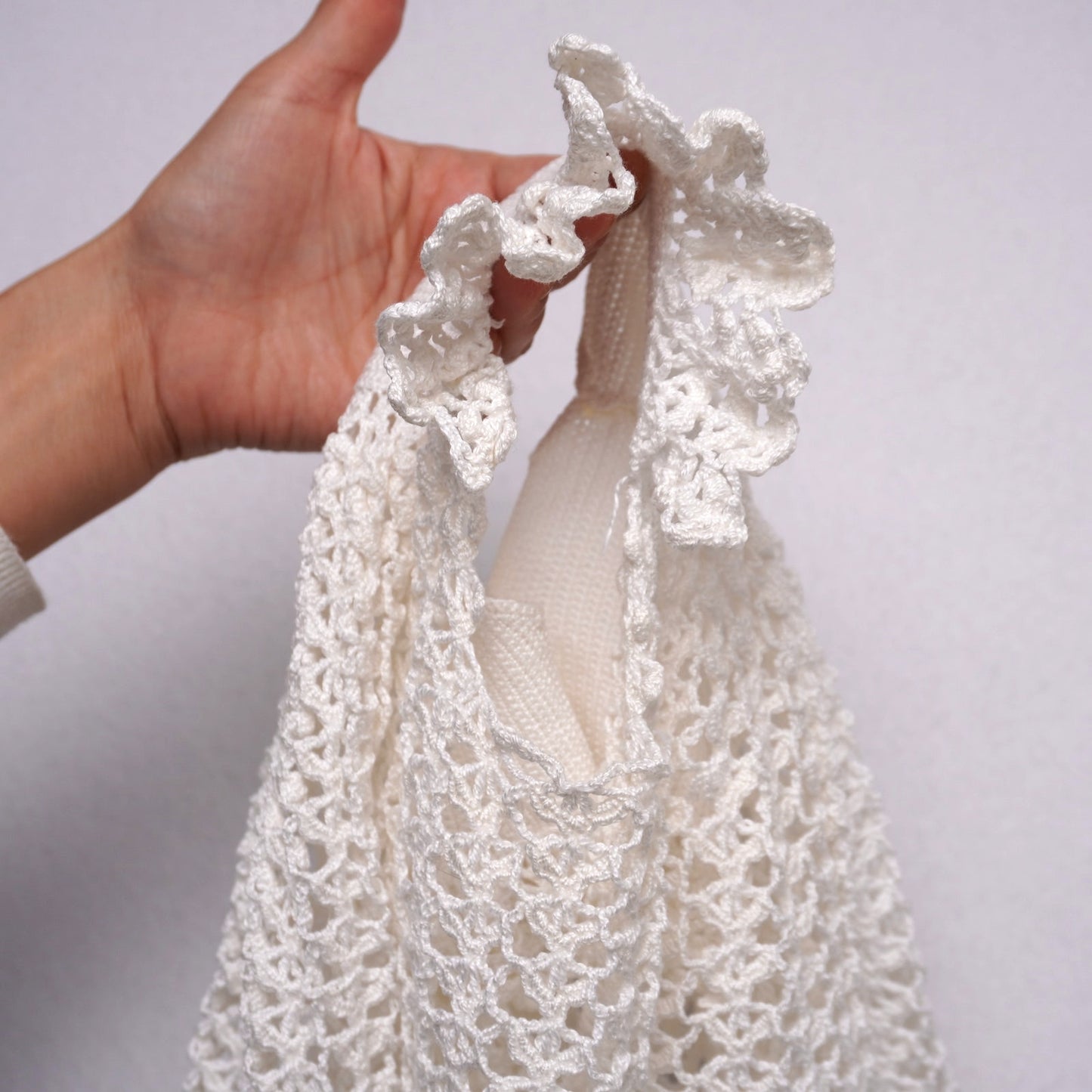 Handmade Vintage Baby Dress Ivory Crochet Knit Ruffle Sleeve Infant Girl Dress