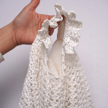 Handmade Vintage Baby Dress Ivory Crochet Knit Ruffle Sleeve Infant Girl Dress