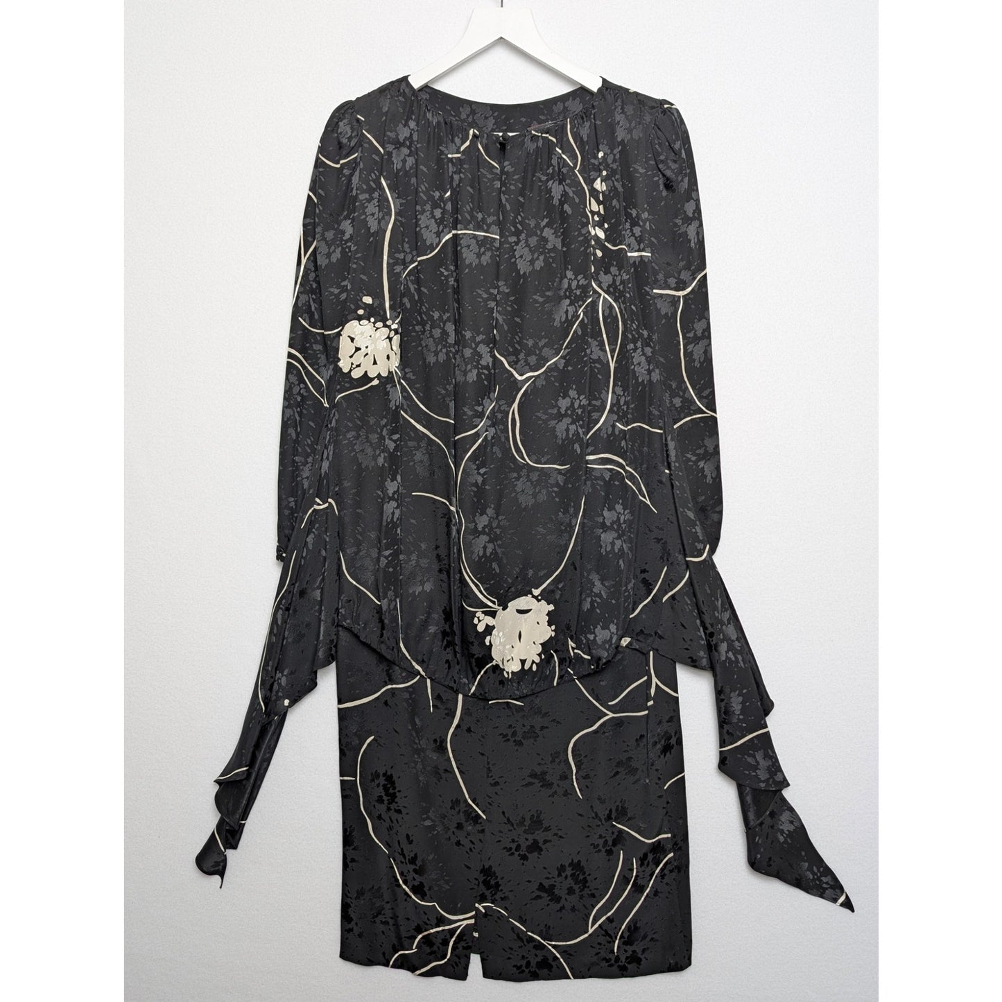 Vintage Saint Romei Black Hibiscus Print 100% Silk Dress 6