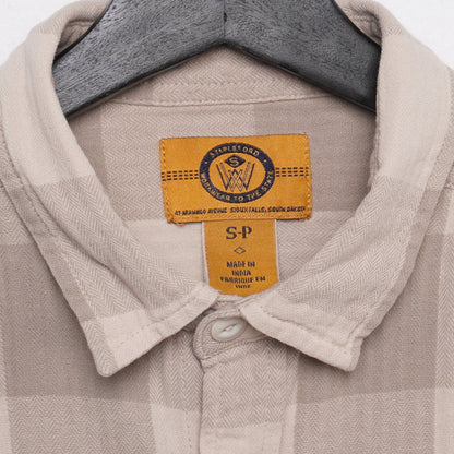 Stapleford Flannel Shirt Mens Small Beige Gray Plaid Long Sleeve Workwear Casual
