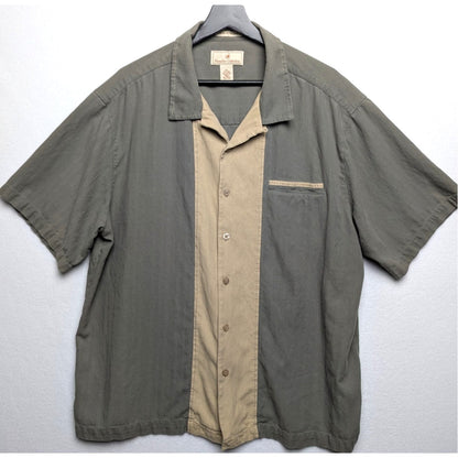 Paradise Collection Men's Sage Green & Tan Silk Blend Loop Collar Shirt Size XL