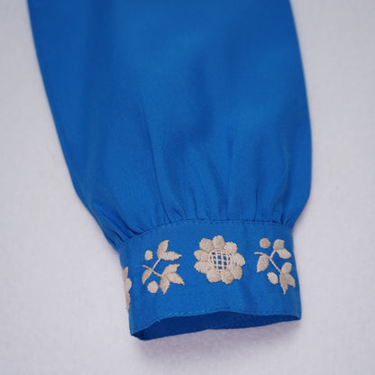 Vintage Women's Western Style Embroidered Electric Blue Blouse