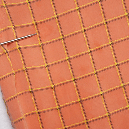 Bugatchi Uomo Shirt XL Orange Grid Check Short Sleeve Modal Rayon Made in Korea